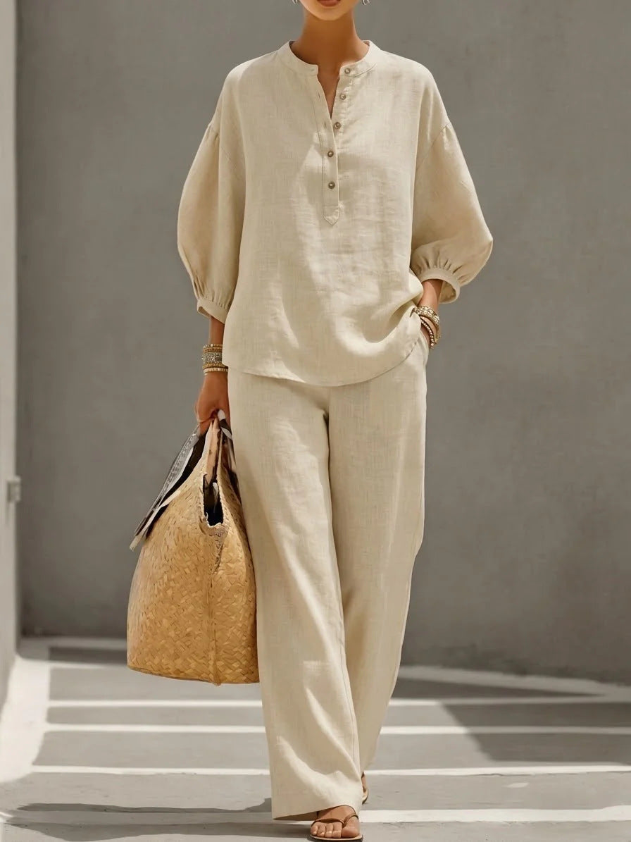 Lunaria Breeze | Completo in Tessuto SoftTouch con Blusa Morbida e Pantalone Wide-Leg