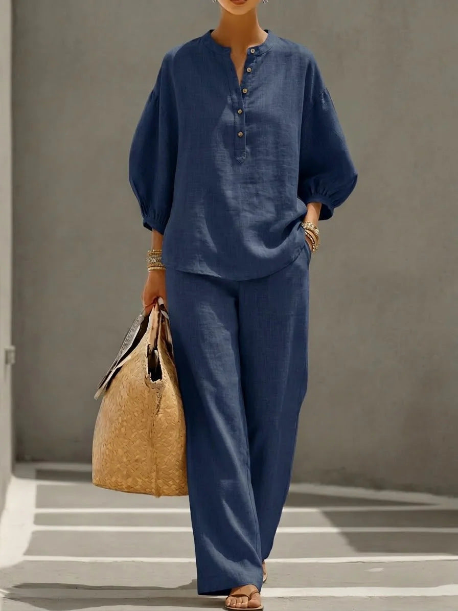 Lunaria Breeze | Completo in Tessuto SoftTouch con Blusa Morbida e Pantalone Wide-Leg