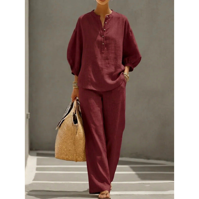 Lunaria Breeze | Completo in Tessuto SoftTouch con Blusa Morbida e Pantalone Wide-Leg