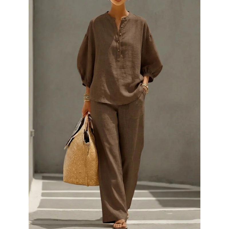Lunaria Breeze | Completo in Tessuto SoftTouch con Blusa Morbida e Pantalone Wide-Leg